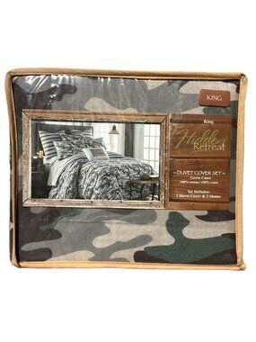 NWT HIdden Retreat Green Gray Camo King Duvet Cover w/ 2 King Shams 108" X 96"